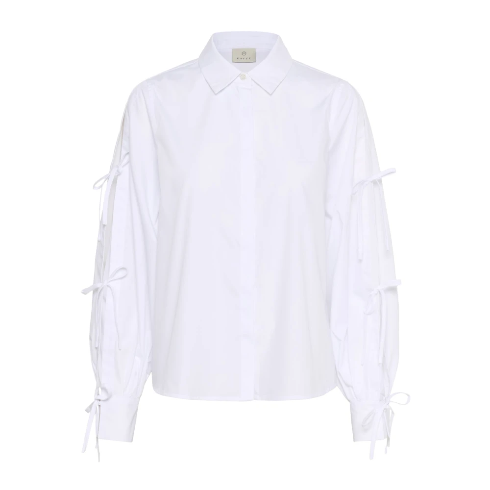 Kaffe Women's White Shirts, Xl, Optical Shirt With Puff Sleeves
