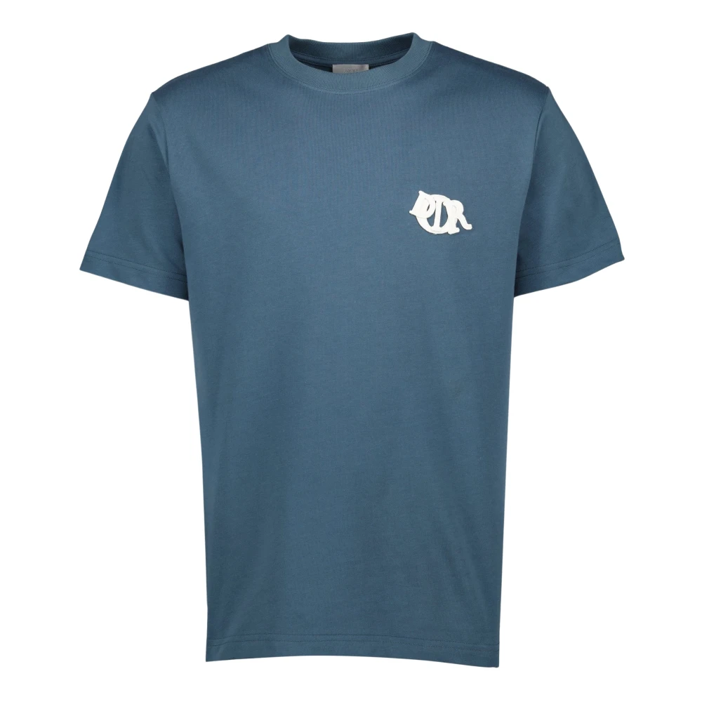 Dior Blauw Geborduurd Logo T-shirt Blue Heren