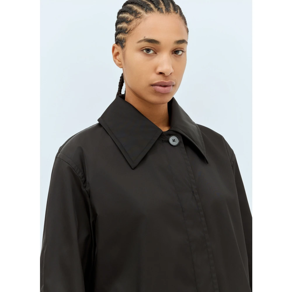 Jil Sander Regenjas in schelpweefsel met spreidkraag Black Dames