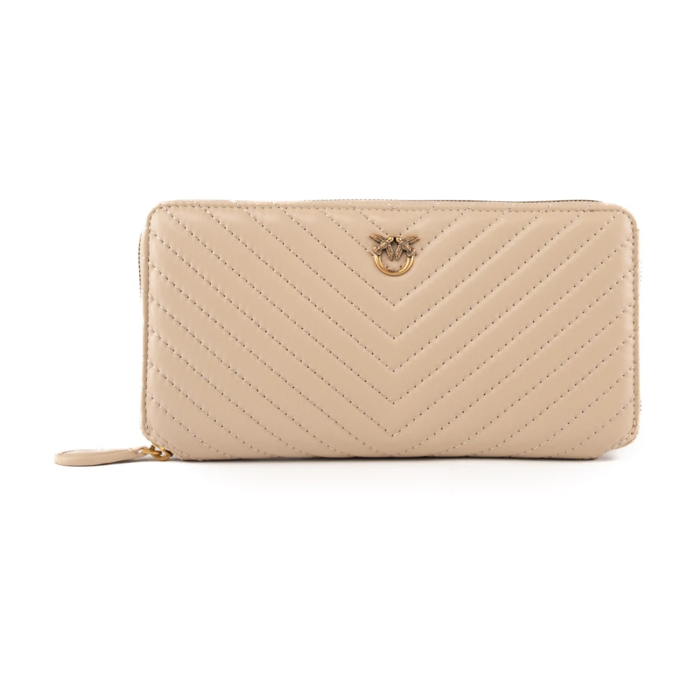 Pinko Gewatteerde Leren Portemonnee met Love Birds Logo Beige Dames