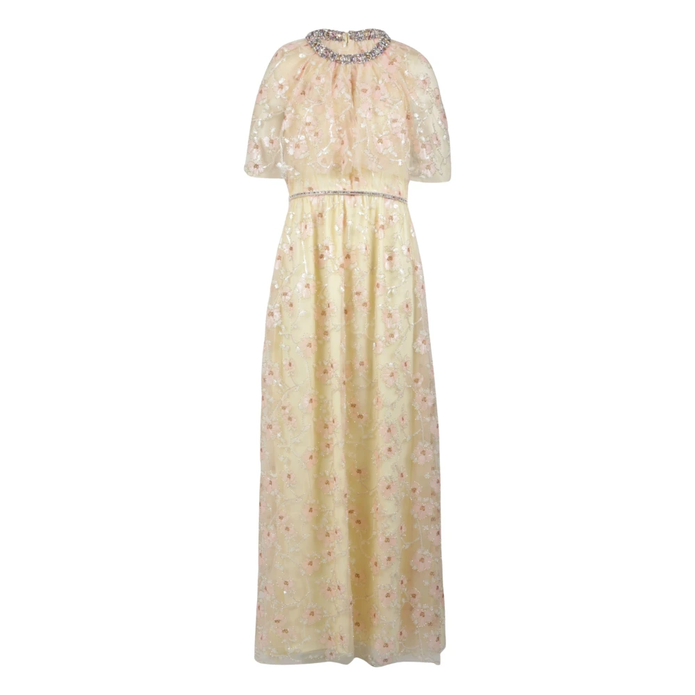 Self Portrait Women's Beige Gowns, Xs, Floral Embellished Maxi Dress