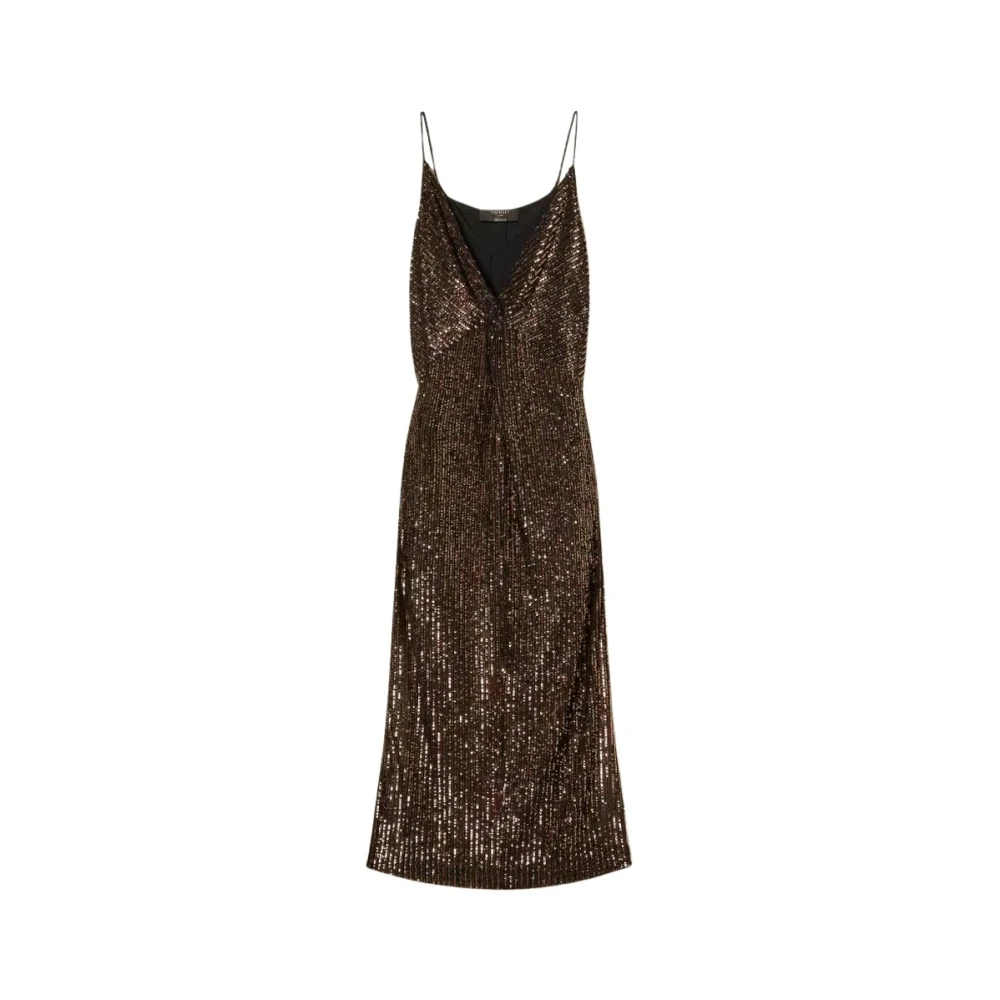 Twinset Donna Marrone Abito Lungo Con Paillettes - Immagine 3