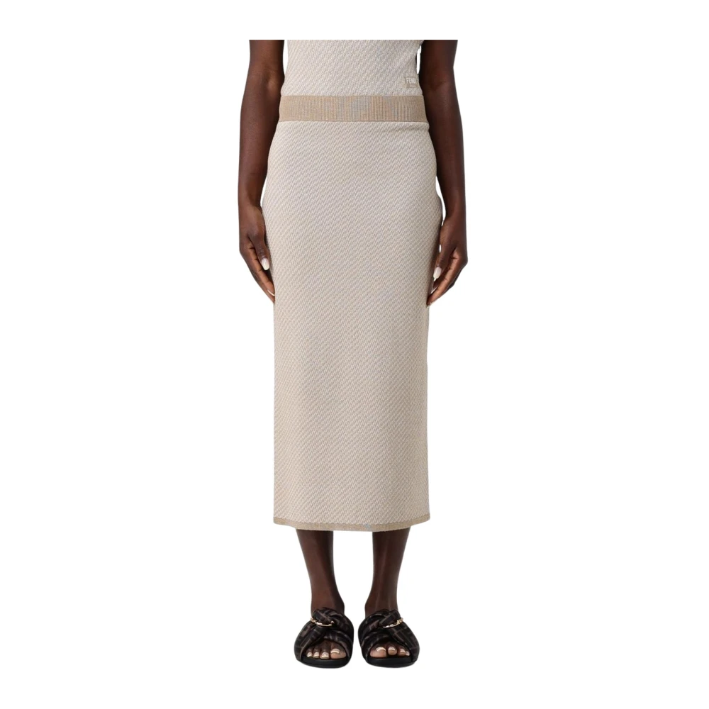 Fendi Damen Beige Gestrickter Midi-Bleistiftrock