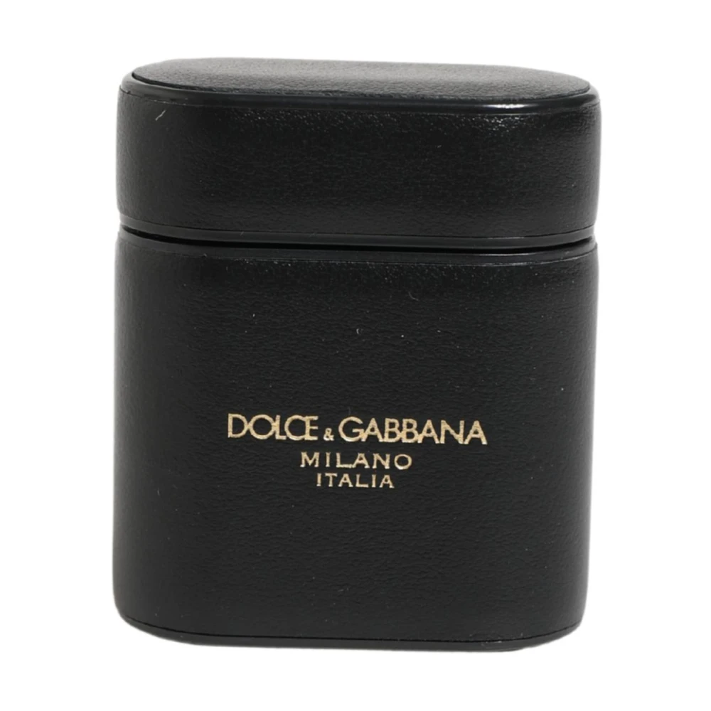 Dolce & Gabbana Women's Black Headphones, One Size, Calf Leather Logo Print Flip Holder Airpods Case