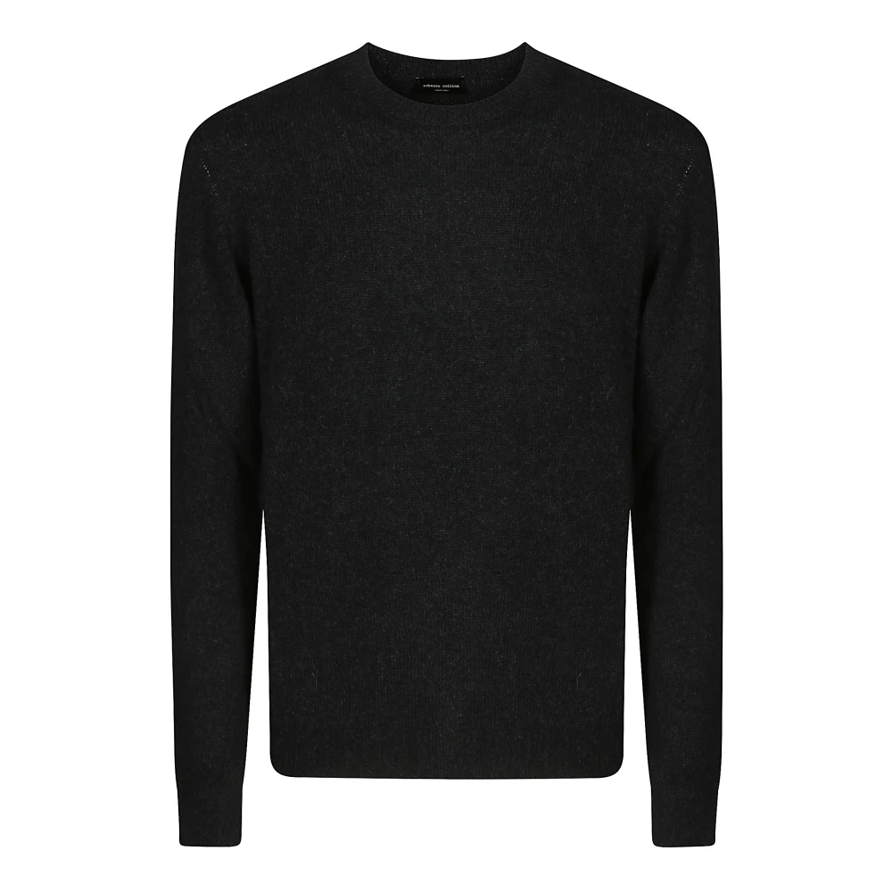 Roberto Collina Men's Black Round-Neck Knitwear, S, Ribbed Wool Jumper