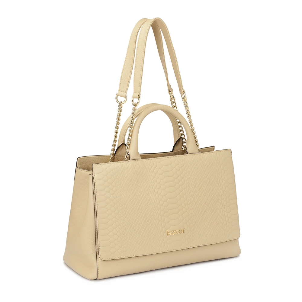 Kazar Beige leren handtas met dubbele handvatten Beige Dames