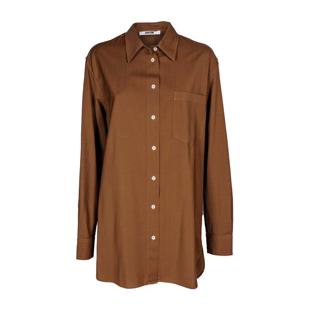 Mauro Grifoni Oversized wollen overhemd voor dames met klassieke kraag Brown Dames