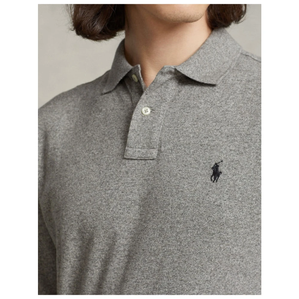 Polo Ralph Lauren Slim Fit Polo Shirt met Lange Mouwen in Grijs Gray Heren