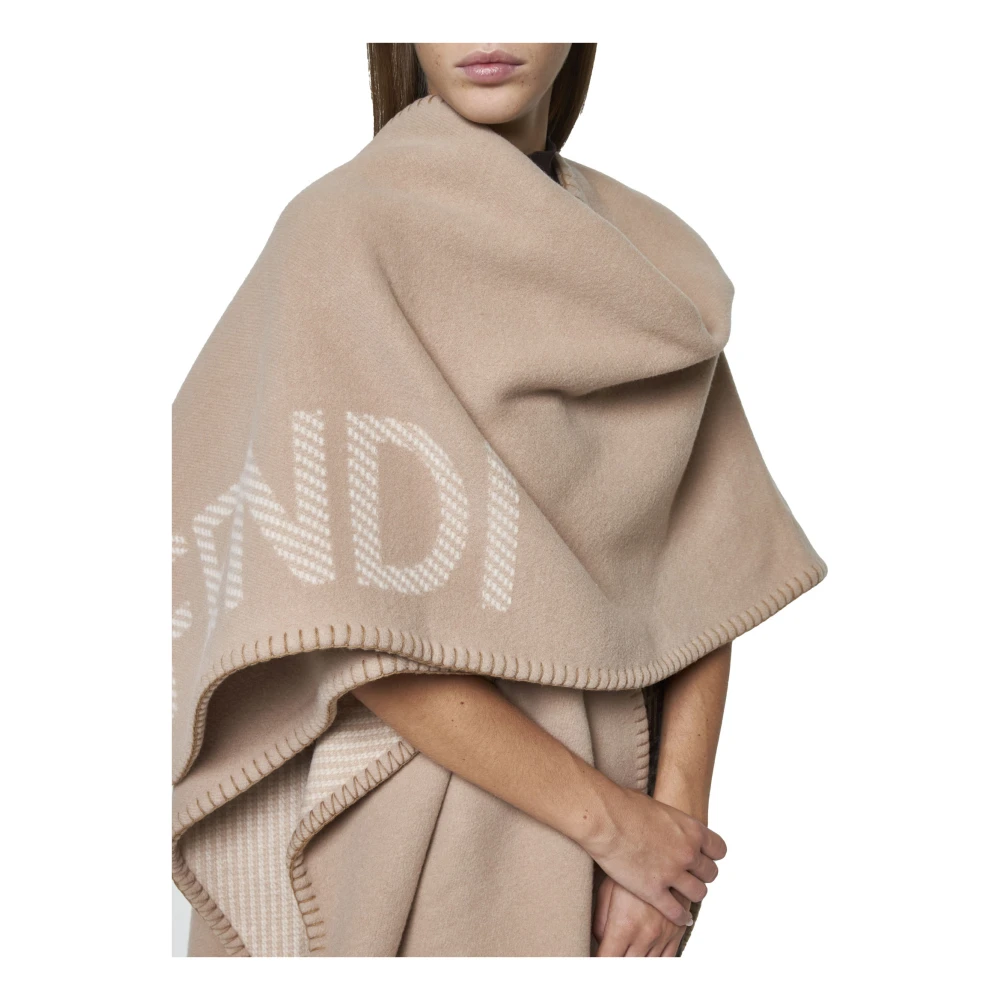 Fendi Beige Wol Kasjmier Poncho Vrouwen Beige Dames