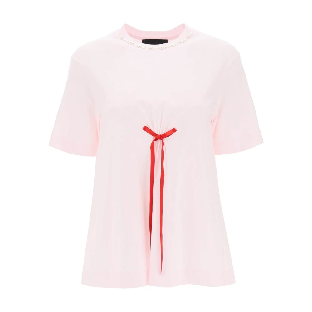Simone Rocha A-Lijn T-Shirt met Strikdetail Pink Dames