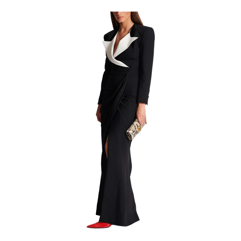 Balmain Gestructureerde Crêpe Lange Jurk Black Dames