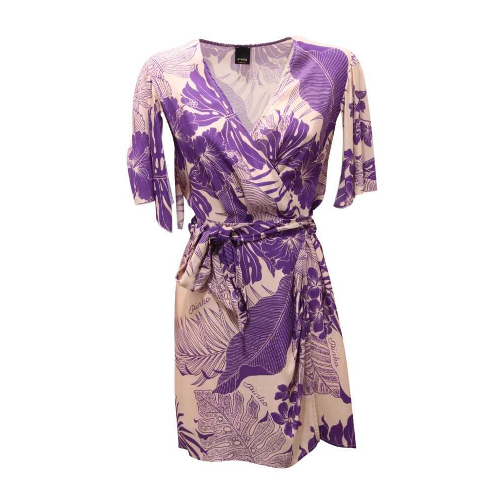 Pinko Women's Multicolor Wrap Dresses, S, Tropical Print Wrap Dress
