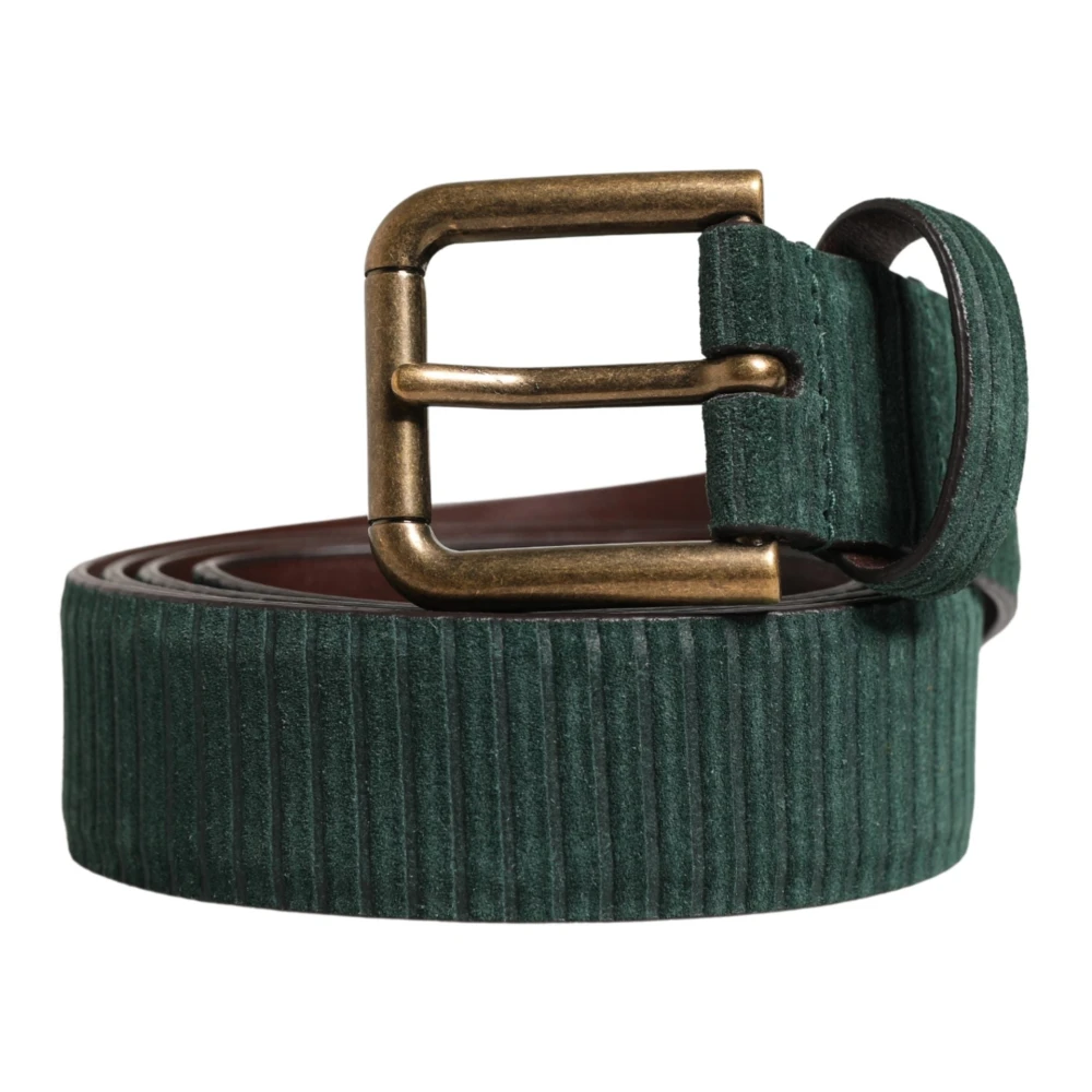 Dolce & Gabbana Men's Green Leather Metal Buckle Belt