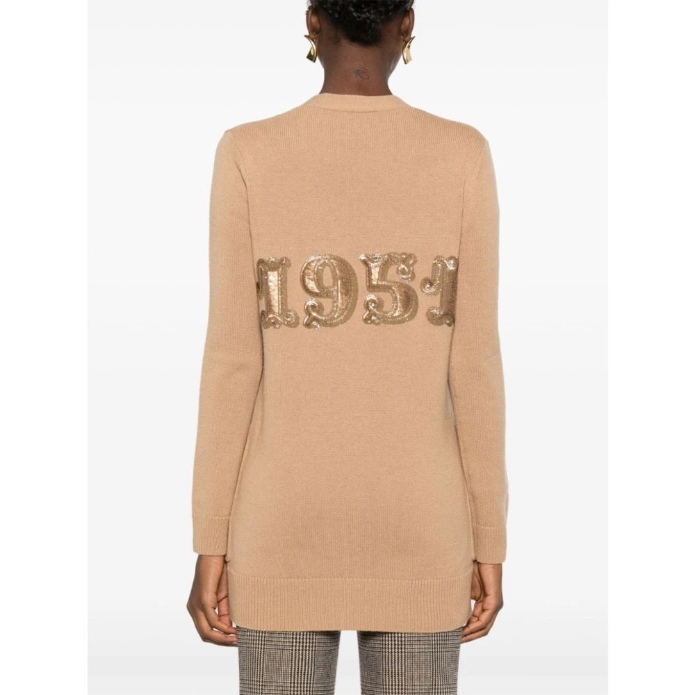 Max Mara Kameelwol-kasjmier trui met paillettenmotief Brown Dames