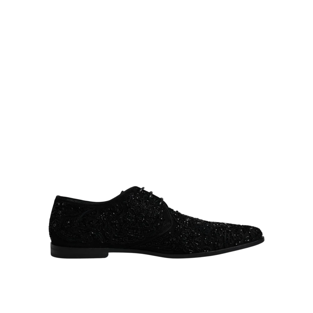 Dolce & Gabbana Men's Black Embellished Suede Derby Formal Shoes - Laced Shoes - 11 Uk - Shoes