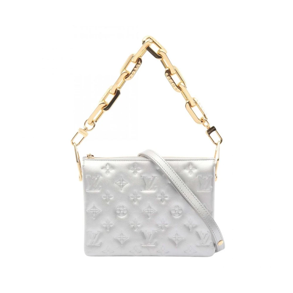 Louis Vuitton Vintage Women's Gray Pre-Owned Monogram Embossed Shoulder Bag With Chain