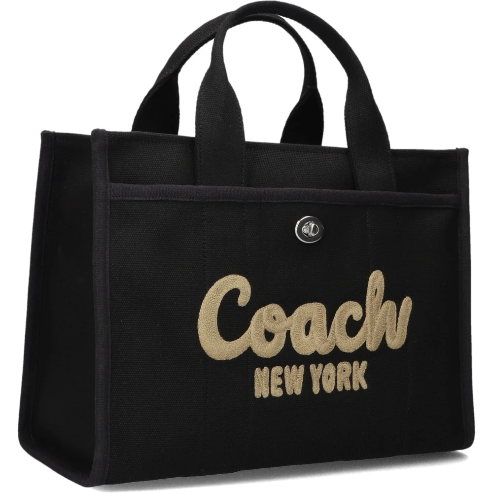 Coach Geborduurd Logo Canvas Cargo Tote Tas Black Dames