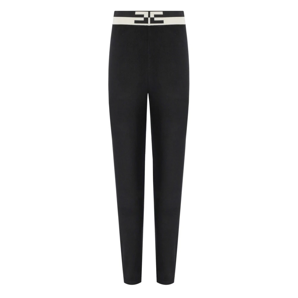 Elisabetta Franchi Zwarte Gebreide Jogger Broek met Logo Black Dames