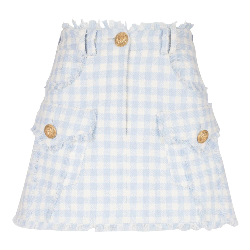 Balmain Blå Gingham A-Linje Kjol Blue, Dam