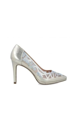 Decolletè laminata in tulle e strass