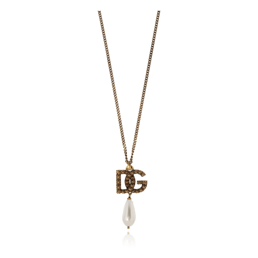 Dolce & Gabbana Vrouw Geel Accessoires Dames, One Size, Ketting Met Logo-Vormige Hanger