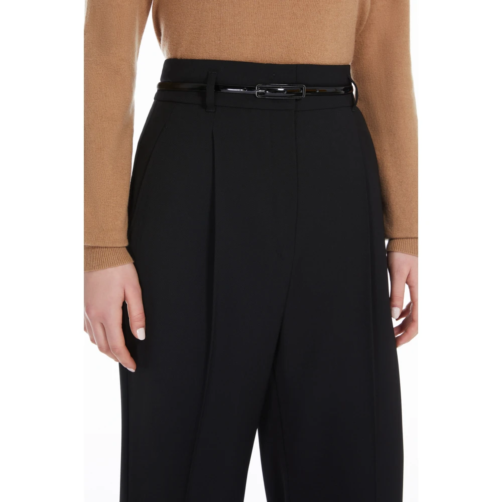 Max Mara Studio Hoge taille wollen broek Zwart Black Dames