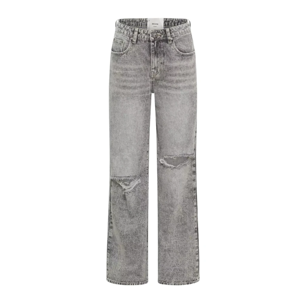 One Teaspoon Gray Straight Fit Jeans, Female, W25, Grey Wide Leg Distressed Jeans