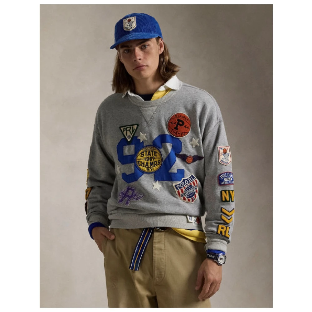 Polo Ralph Lauren Vintage Basketball Multi-Patch Sweatshirt Gray Heren