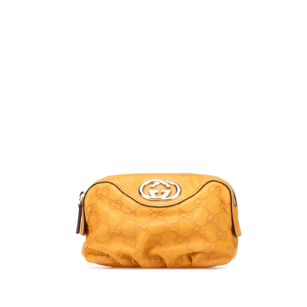 Gucci Vintage Women's Yellow Pre-Owned Embossed Leather Cosmetic Pouch