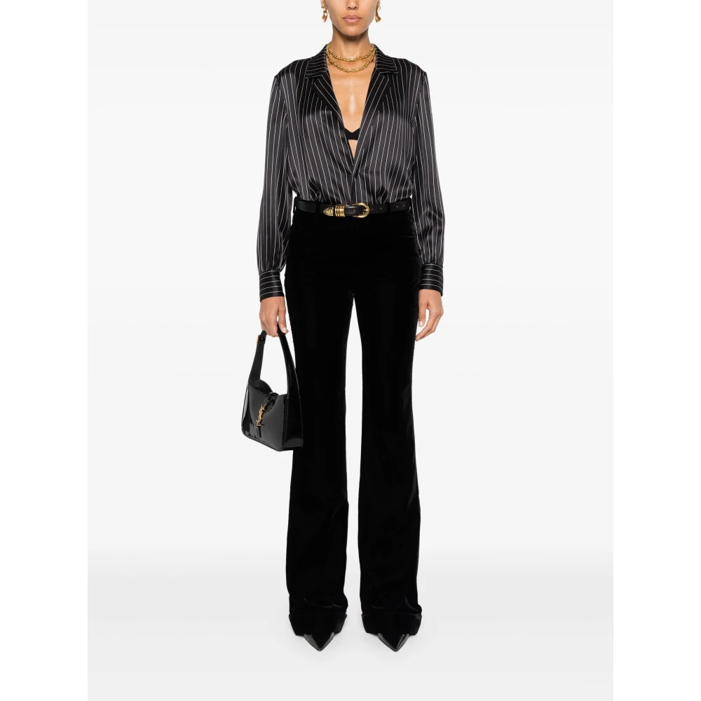 Saint Laurent Zijden gestreept pyjamashirt Black Dames
