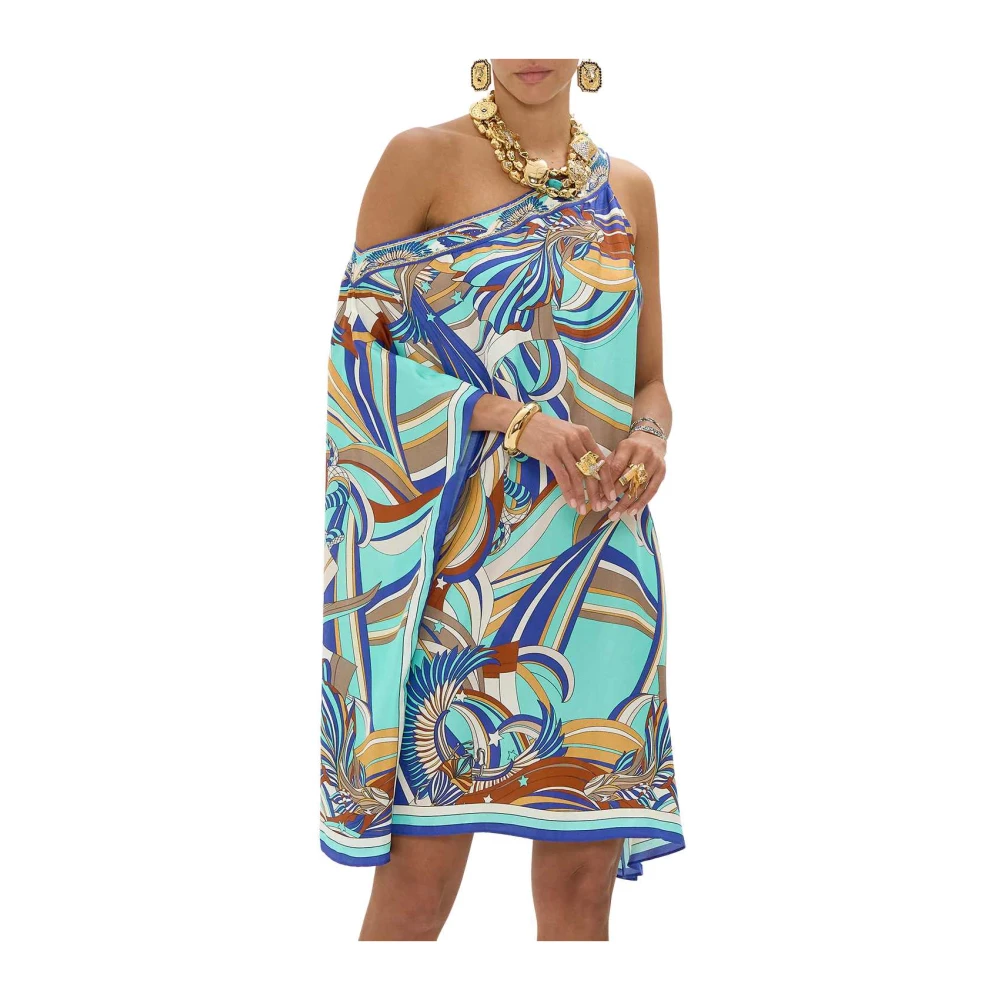 Camilla Blauwe Geometrische One Shoulder Kaftan Multicolor Dames