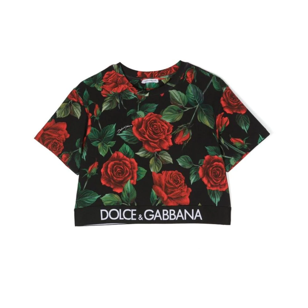 Dolce & Gabbana Rose Print Cropped T-Shirt Multicolor, Flicka