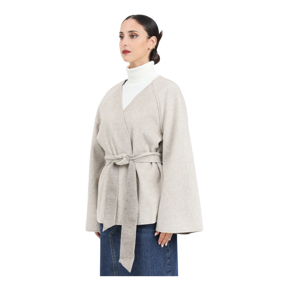 Jacqueline de Yong Beige Korte Jas met Strikriem Gray Dames
