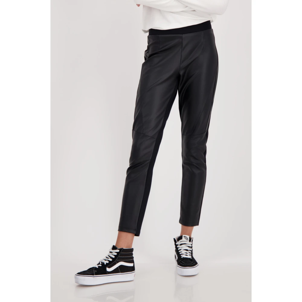 monari Slim Fit Jersey en Lederlook Broek Black Dames