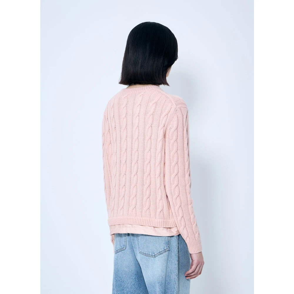 Moncler Kabelgebreide trui met trekkoordzoom Pink Dames