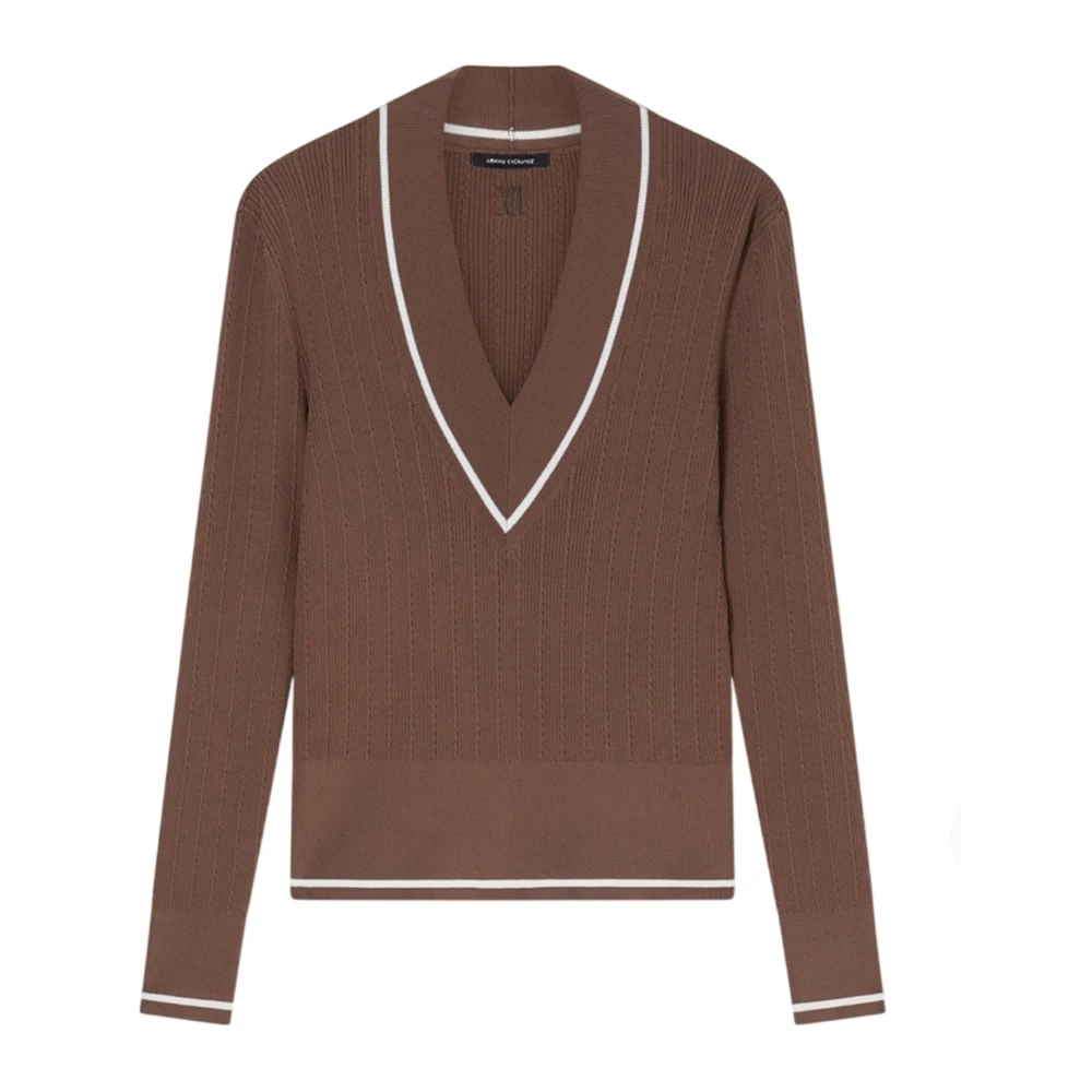 Armani Exchange Women's Brown V-Neck Knitwear, M, V-Neck Knitwear