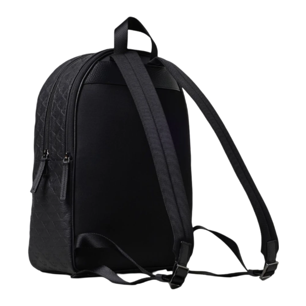 Emporio Armani Moderne leren rugzak met All-over Eagle-logo Black Unisex