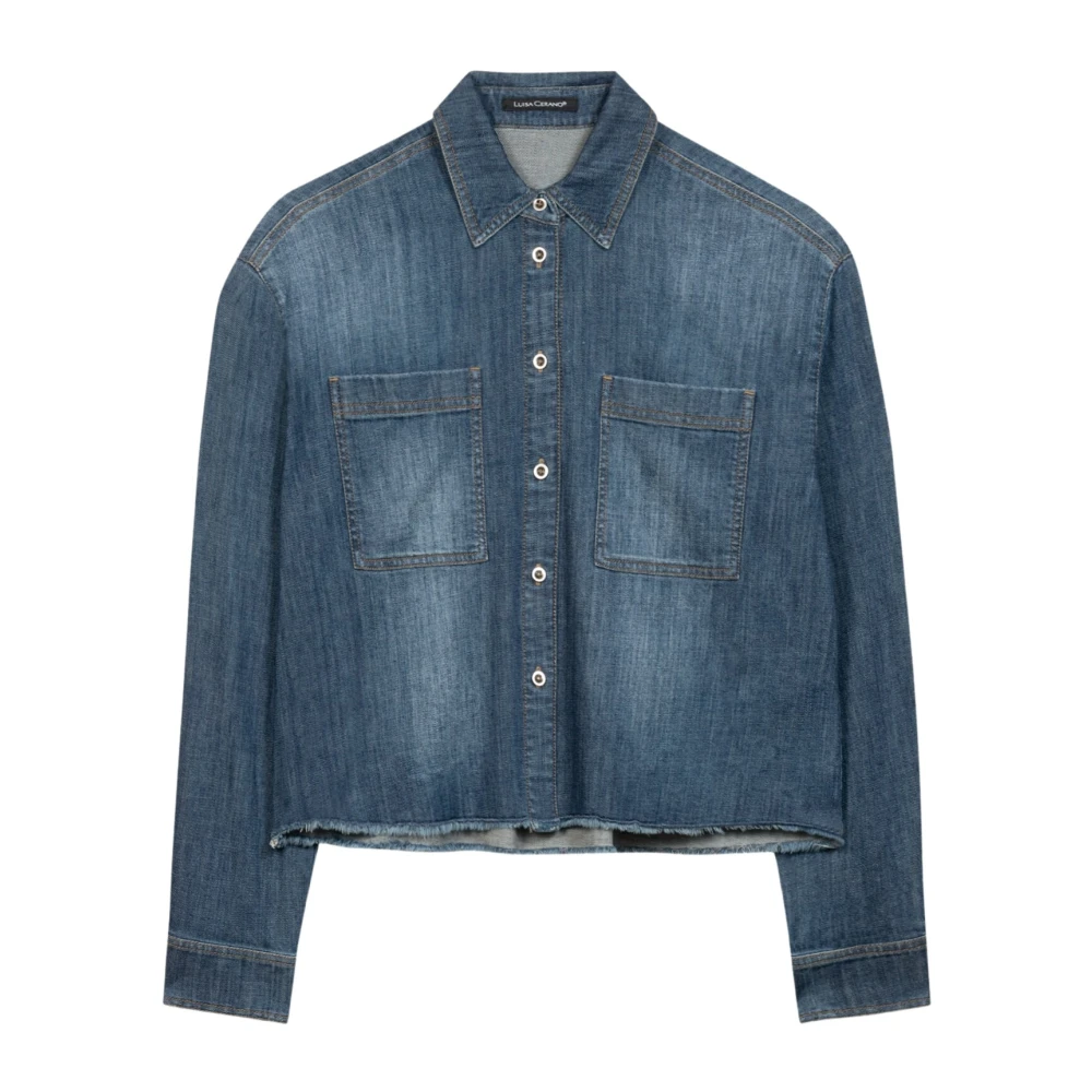 LUISA CERANO Denim overhemd met rafelige zoom Blue Dames