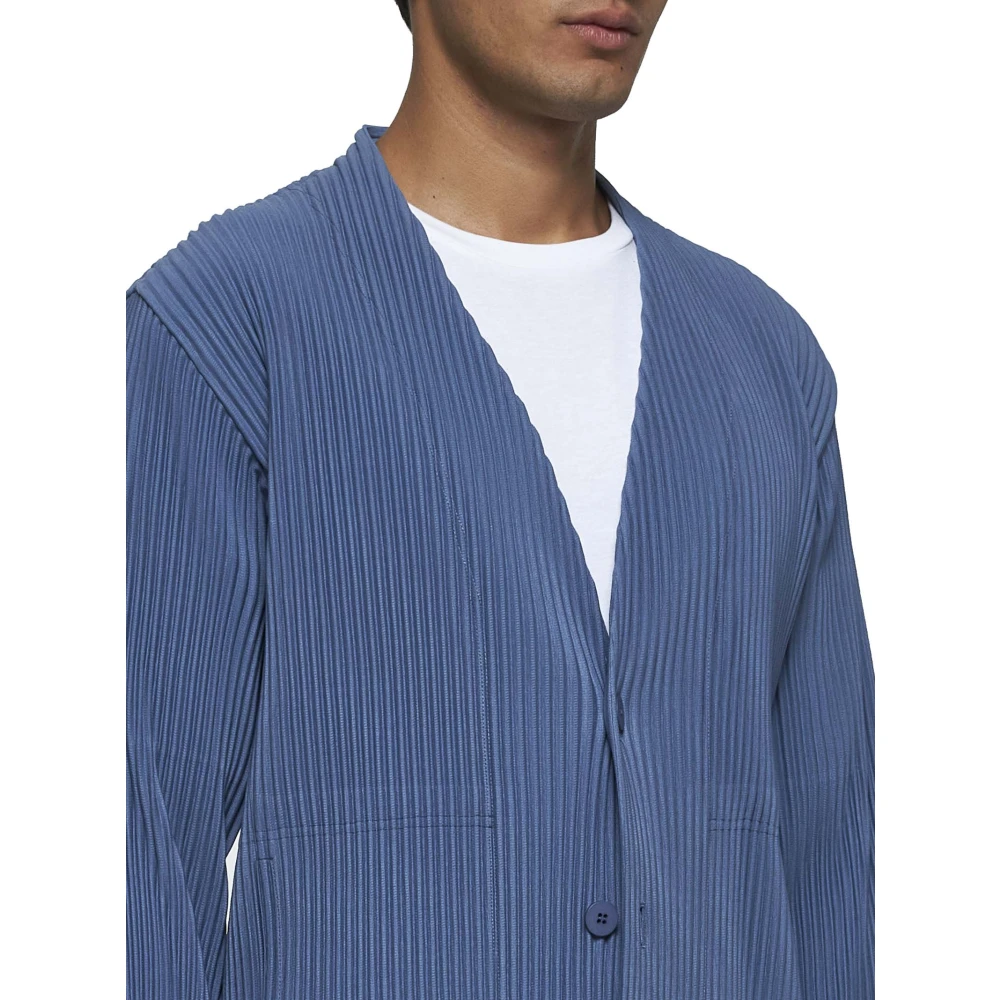 Issey Miyake Geplooide Kraagloze Blazer Jas Blue Heren