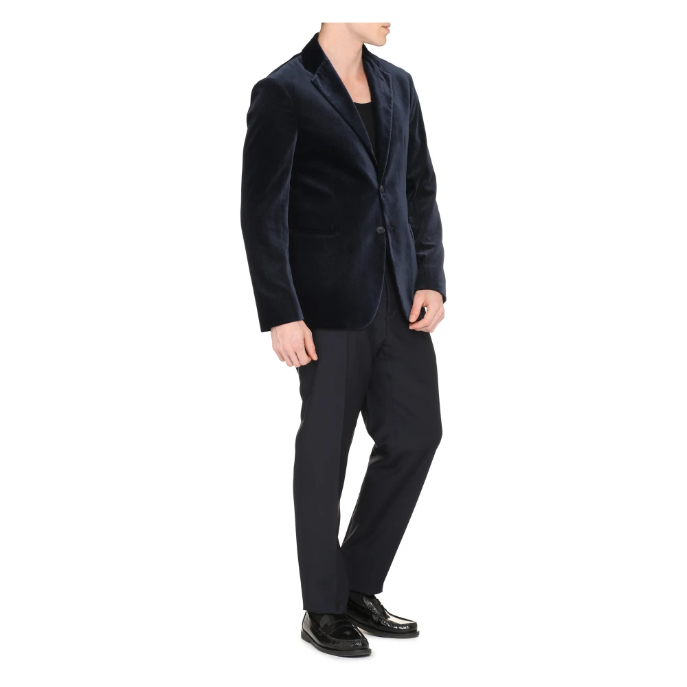 Giorgio Armani Fluweel Jas met Peak Revers Blue Heren