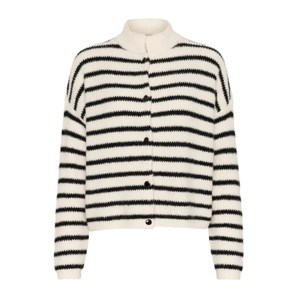 Gestuz Multicolor Cardigans, Female, M, Striped Short Cardigan Ivory Black