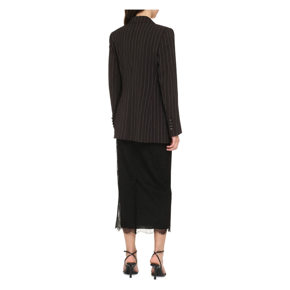 Dolce & Gabbana Pinstripe Blazer met Luipaardprint Voering Brown Dames