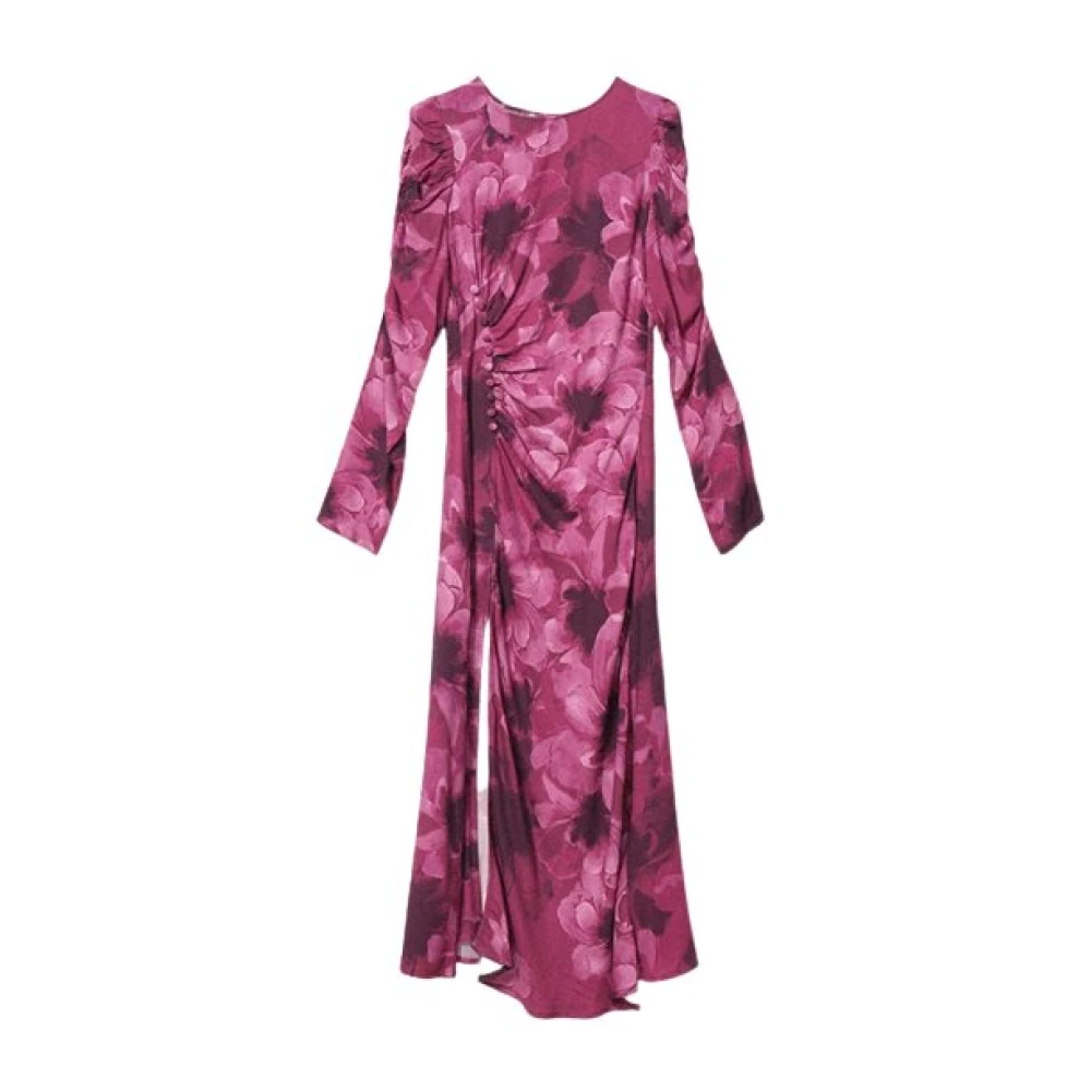 Mar De Margaritas Bloemenprint Midi Jurk met Pofmouwen Purple Dames