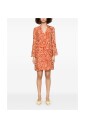 multicolored-orange-v-neck-flared-dress
