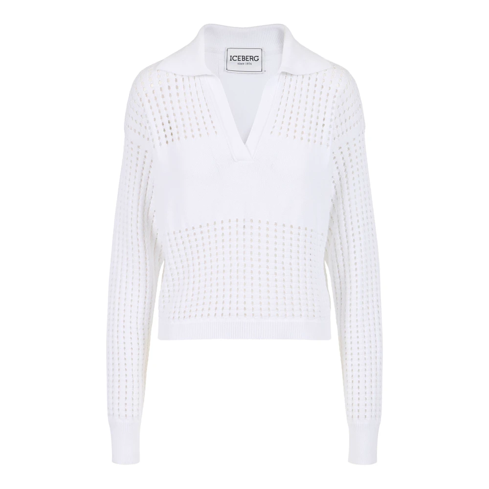 Iceberg Witte katoenen polo met geperforeerde strepen en logo White Dames
