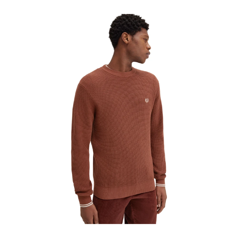 Fred Perry Bruine Trui Honingraat Textuur Laagjesstuk Brown Heren