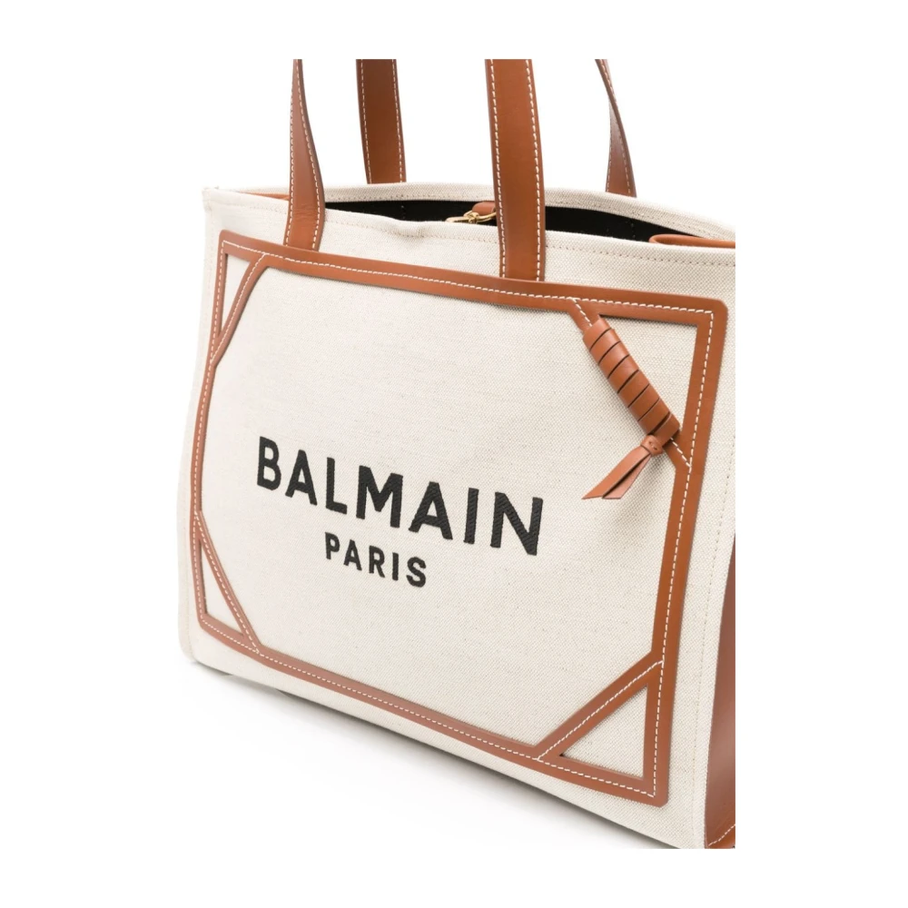 Balmain Bruin Leren Tote Tas met Logo Brown Dames