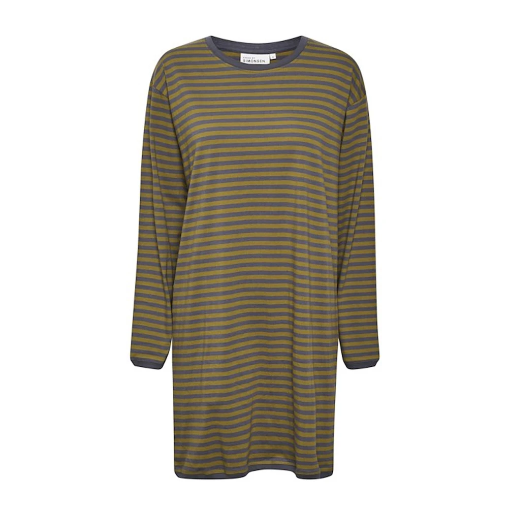 Karen by Simonsen Gestreepte Lange Tee Accessoire Grisaille Green Dames