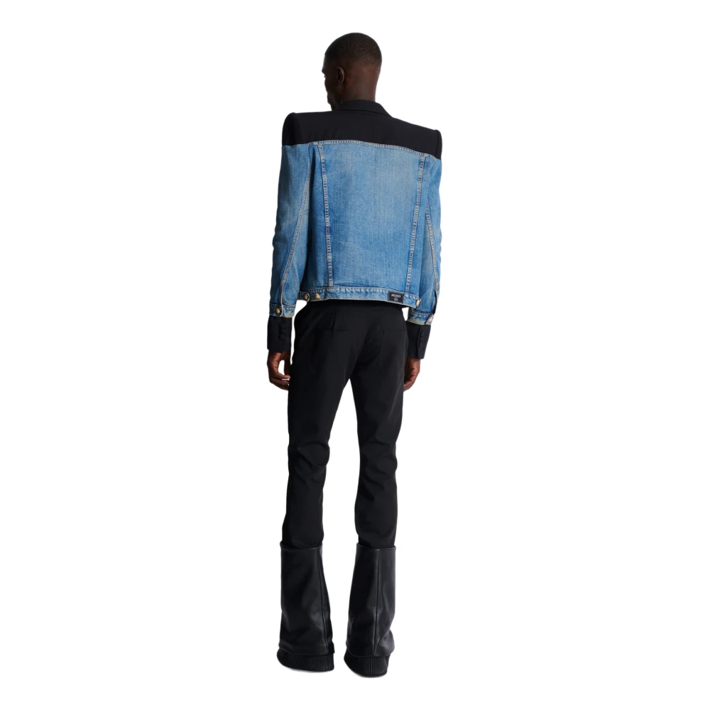 Balmain Geknipte denim- en graan de poudre-jas Black Heren