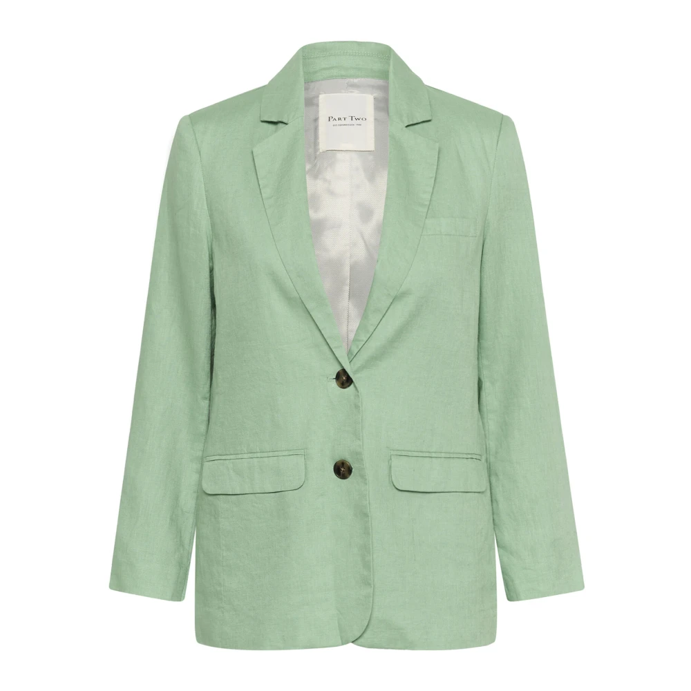 Part Two Women's Green Blazers, 2XL, Linen Jacket With V-Neck And Buttons